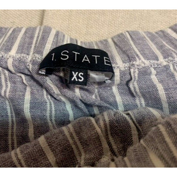 1. State Cotton Linen Boho Blouse Womens XS Extra-Small Fringe BlueWhite Striped - Picture 5 of 9